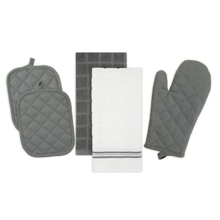 Cosy House Collection 4-Piece Oven Mitt & Pot Holder Set - Grey, Gray