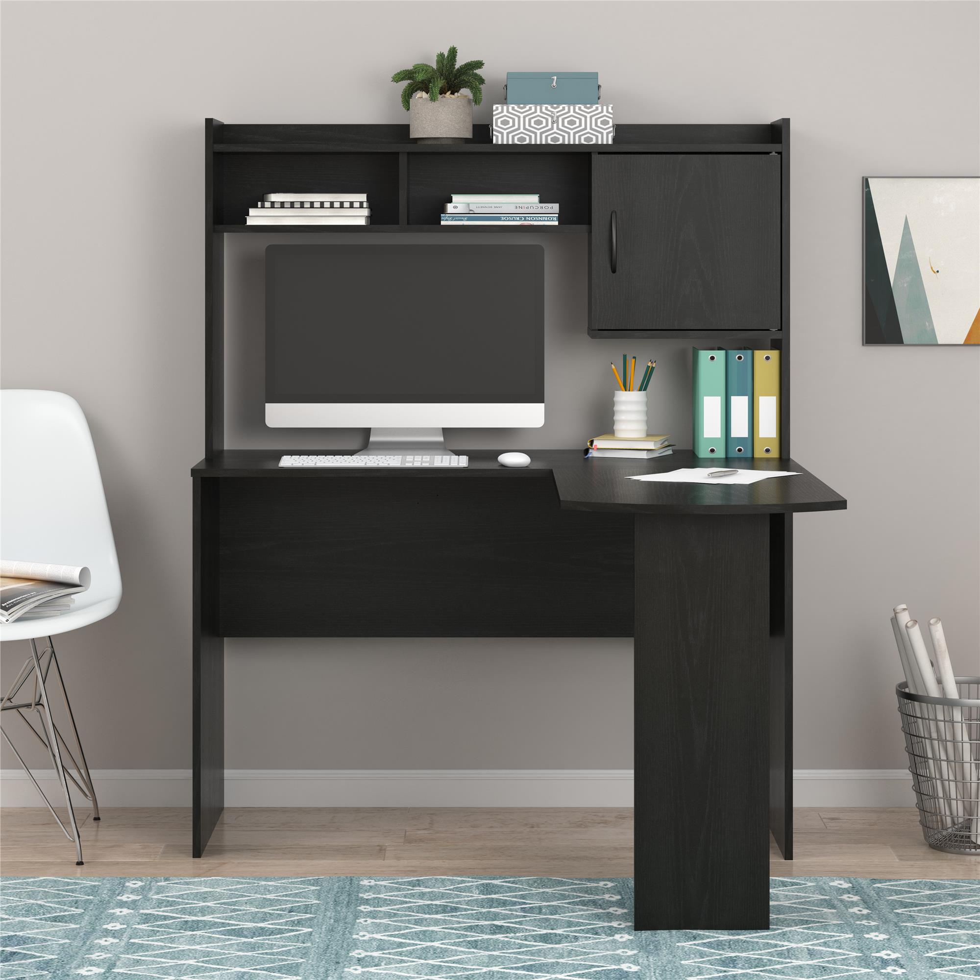 Mainstays L-Shaped Desk with Hutch, Black Oak - image 1 of 9
