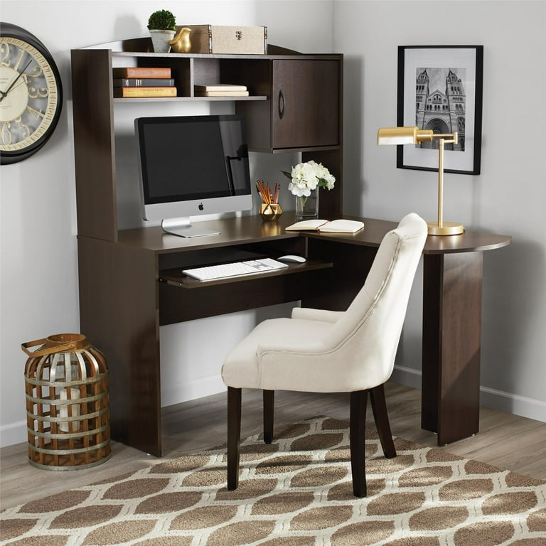 Mainstays L shaped Desk with Hutch Espresso Walmart