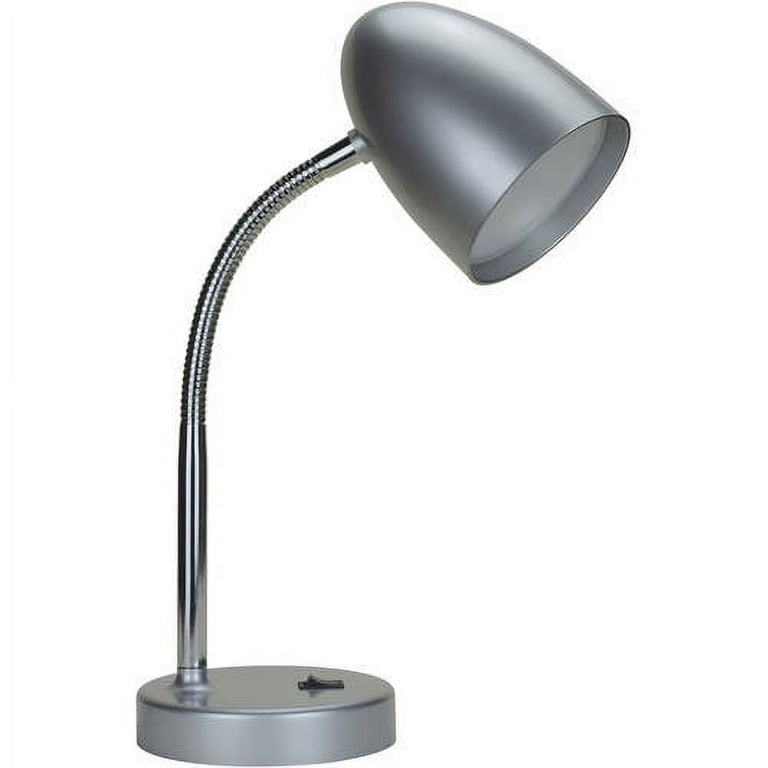 Mainstays LED Desk Lamp, Flexible Metal Gooseneck, Silver