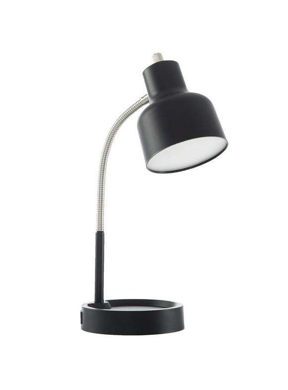 Mainstays LED Desk Lamp with Catch-All Base & AC Outlet, Matte Black