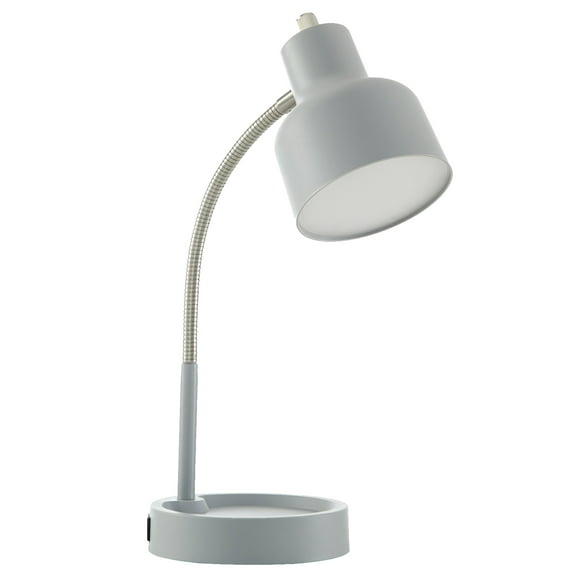 Mainstays LED Desk Lamp with Catch-All Base & AC Outlet, Matte Gray