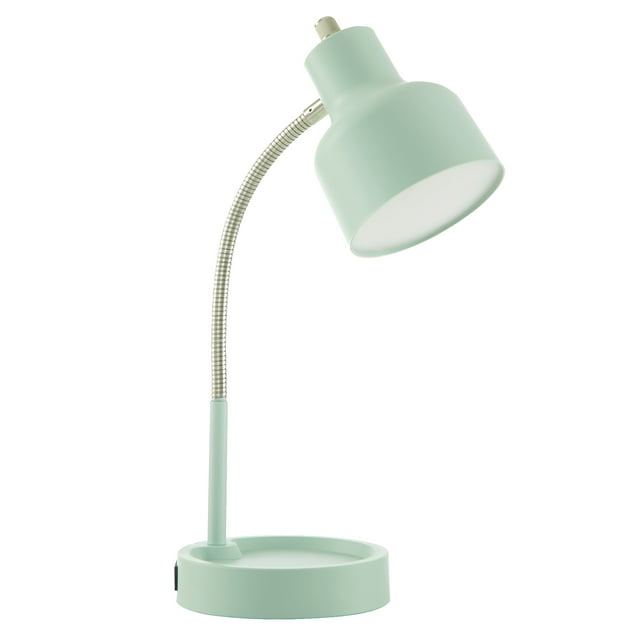 Mainstays LED Desk Lamp with Catch-All Base & AC Outlet, Matte Mint Green