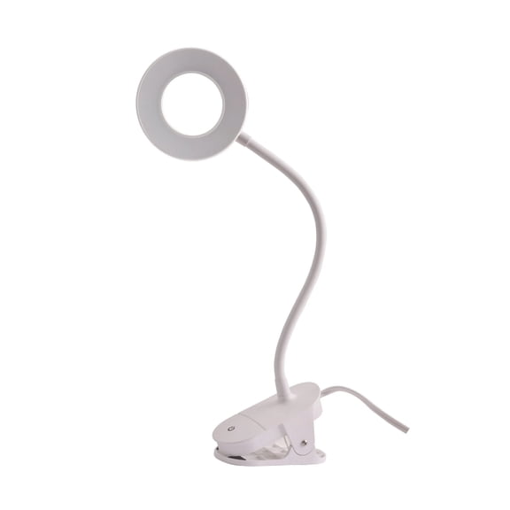 Mainstays LED Ring Light Gooseneck Clip Lamp, White Matte Finish