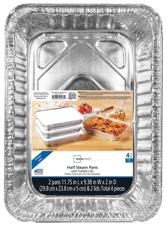 Mainstays Large Aluminum Foil Takeout Pans with Folded Lids 2 Count