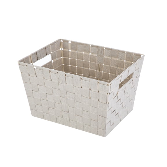 Mainstays Large Beige Woven Fabric Decorative Storage Basket, 16 in x 9.6 in x 13.4 in