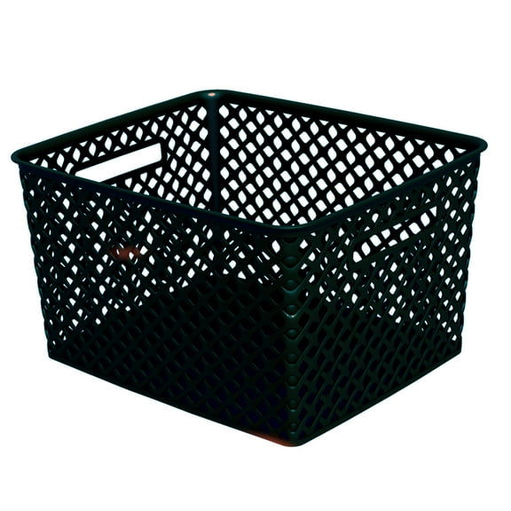 Mainstays Large Black Decorative Plastic Storage Basket, 14.7 in x 12 in x 8.5 in