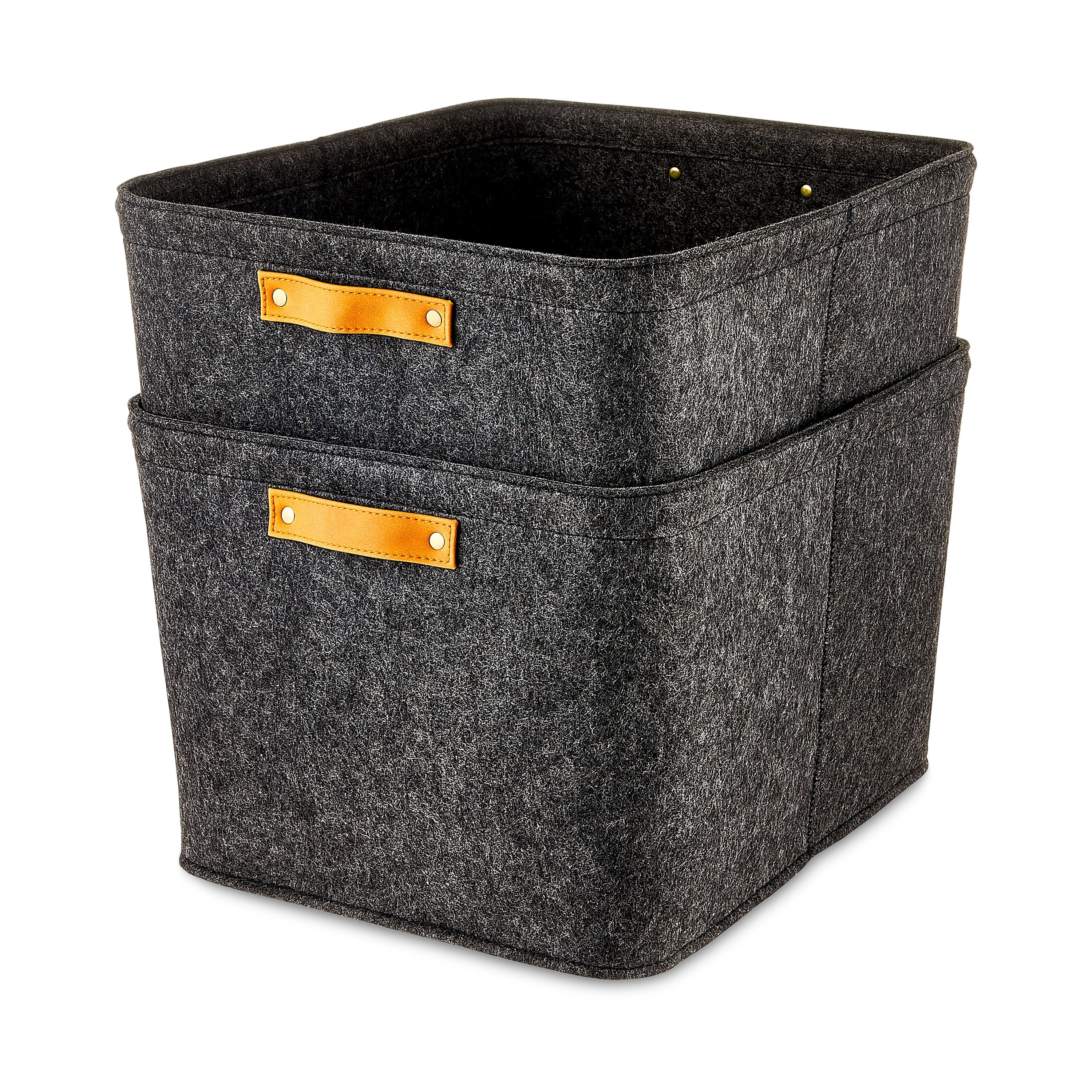 Mainstays Dark Gray Felt Decorative Storage Baskets, Set of 2, 15 in x 11.02 in x 7.87 in