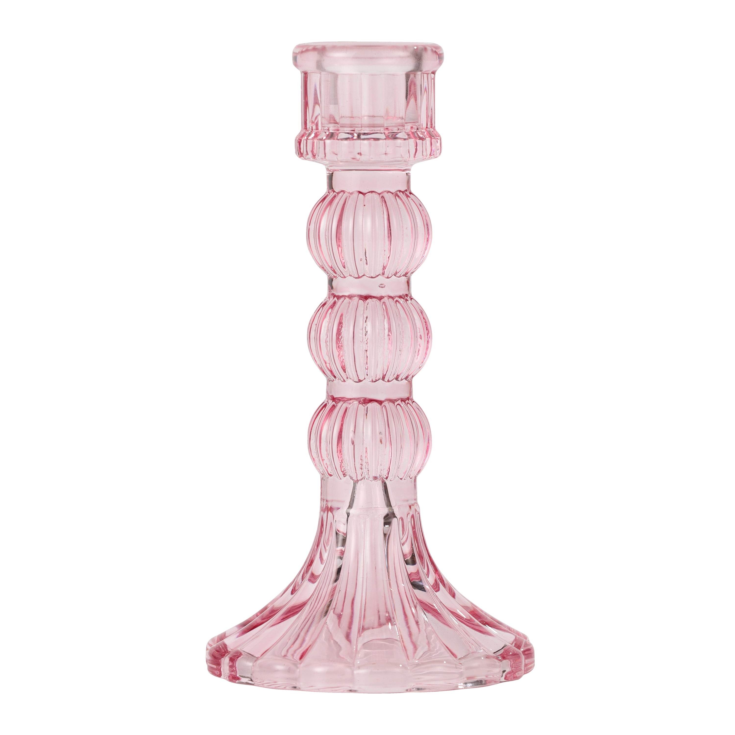 Mainstays Pink Pleated Glass Taper Candle Holder, Large
