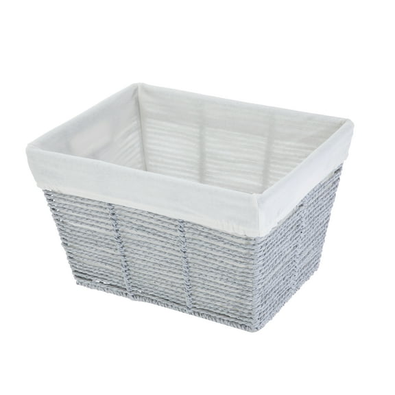 Mainstays Large Gray Twisted Paper Rope Decorative Storage Basket with Removable Liner, 16 in x 9.7 in x 13.4 in
