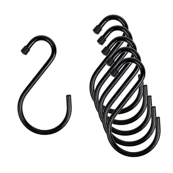 Mainstays Large PVC-Coated Steel S-Hooks, Black, 6 Pack
