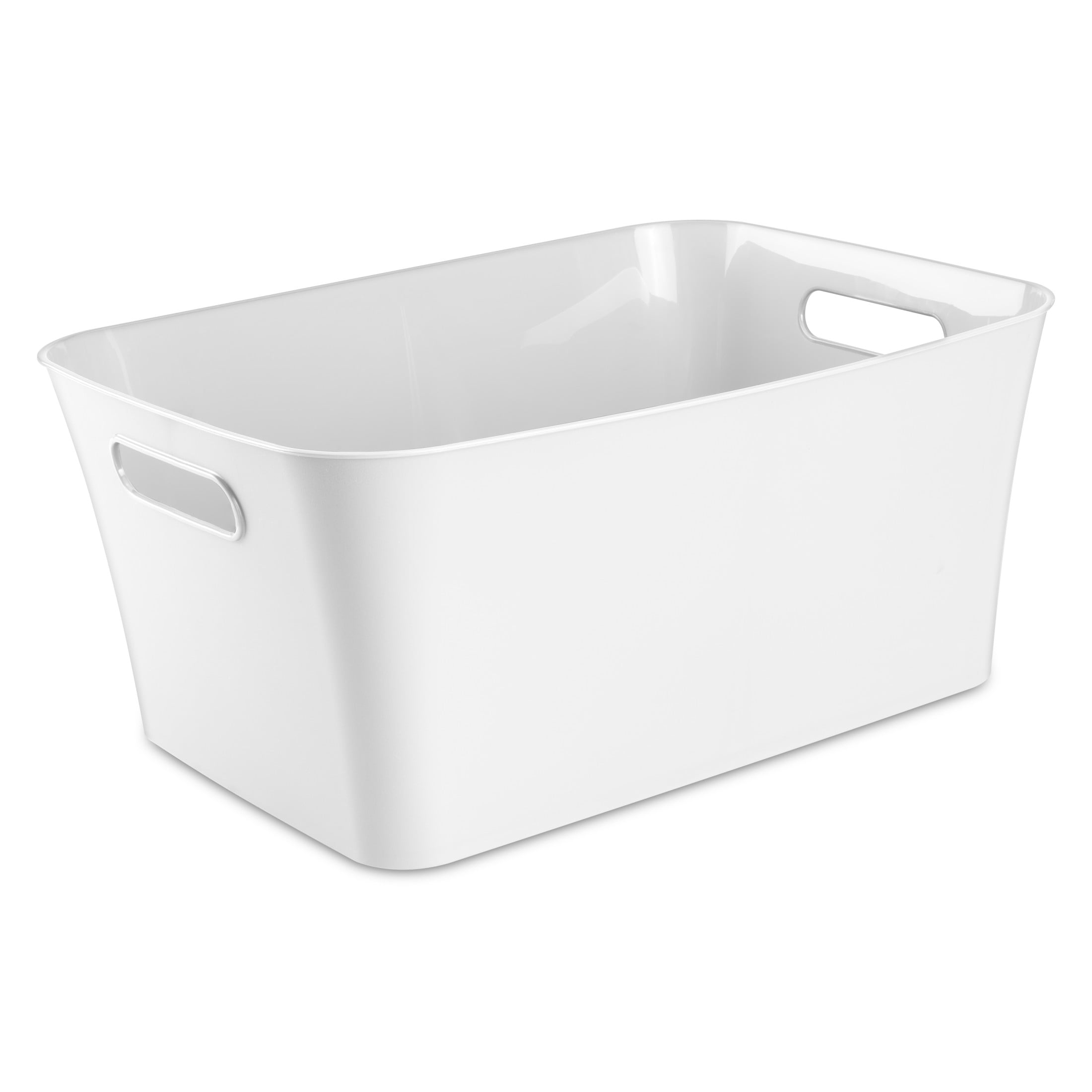 Mainstays Large Bin, Open Plastic Storage Containers, Versatile Stylish Organizers with Handles, White