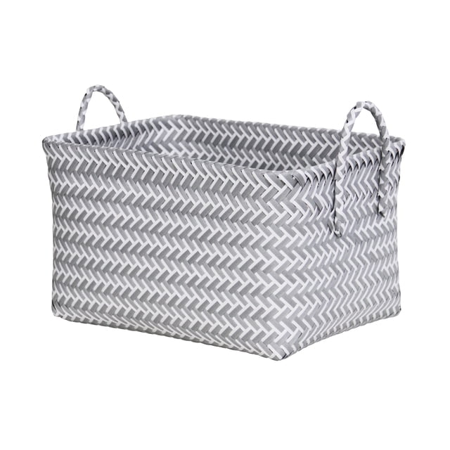 Mainstays Large Rectangular Woven Plastic Basket-White and Gray ...