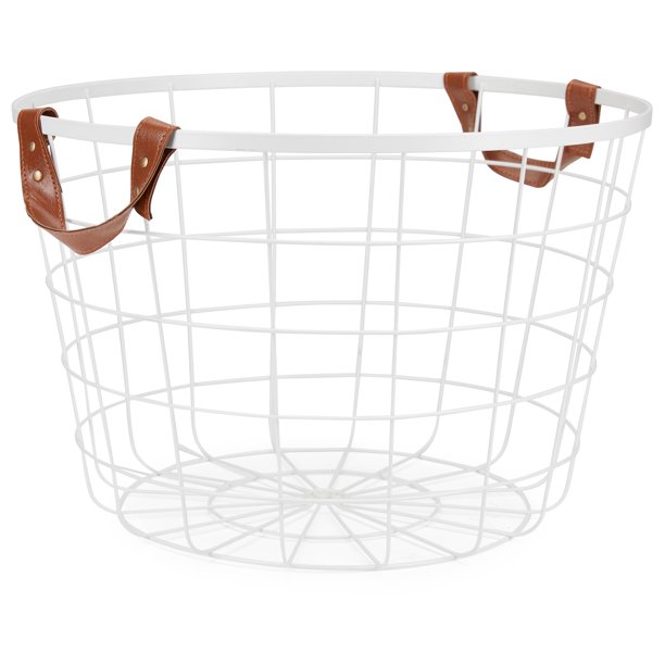 Mainstays Large Round Wire Basket With Handles, White
