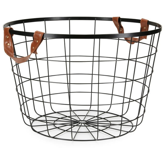 Mainstays Large Round Wire Basket with Handles, Black