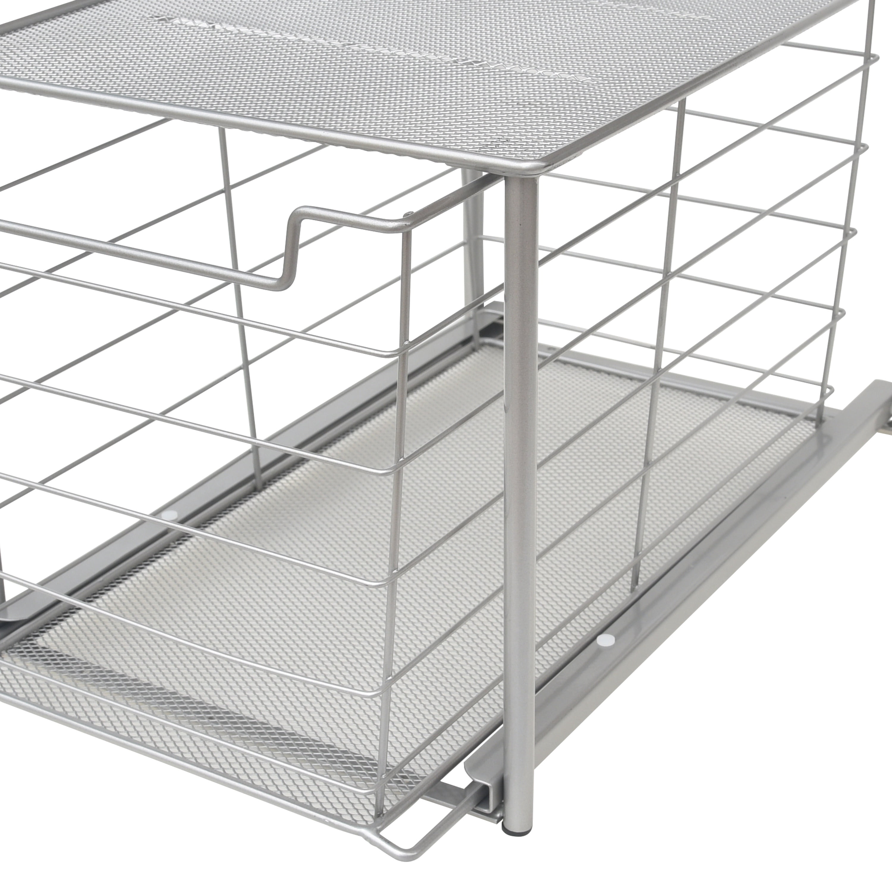 Mainstays Large Stackable Slide-Out Drawer Organizer, Satin Nickel, 14.96 in x 10.04 in x 9.29 in