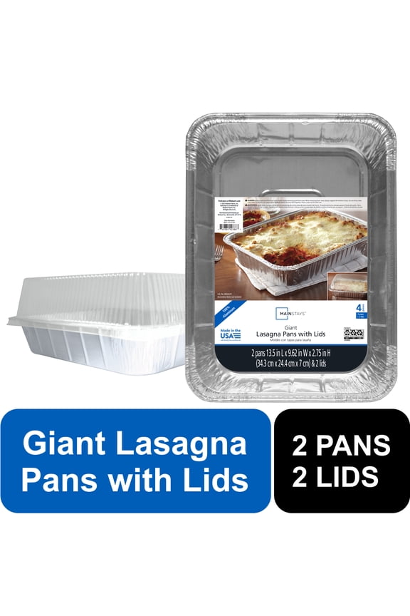 13.5" x 9.63" Aluminum Lasagna Pans with Lids, 2 Count