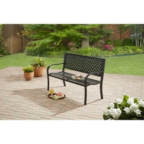 SMILE MART Outdoor Metal Garden Bench with Cross Back Pattern, selling Black