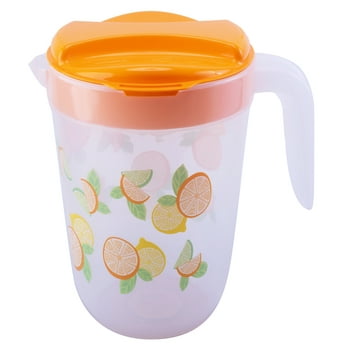 Mainstays - Lemons & Oranges Plastic 1 Gallon Pitcher with Orange Color Lid