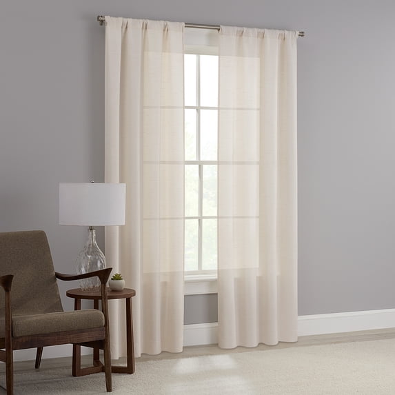 Mainstays Light Filtering Beige Curtains For Bedroom And Living Room, Linen Look, 2 Panel Set