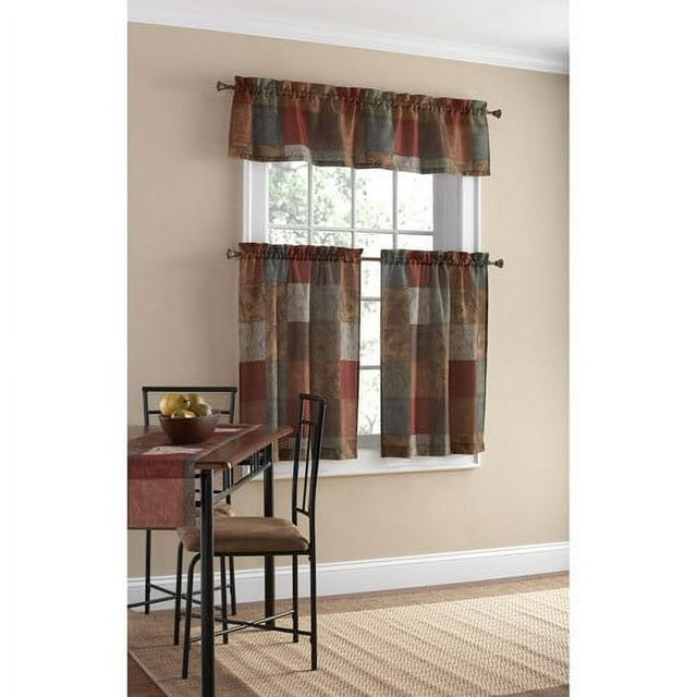 Mainstays Light Filtering Rod Pocket Kitchen Curtain Tier and Valance, 3 Pc, 56"x36", Multicolor