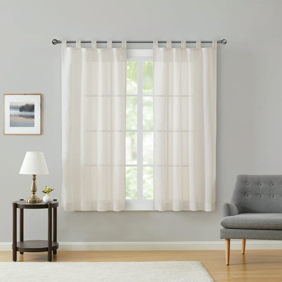Mainstays Light Filtering Tab Top Curtain Panel Set, Set of 2, Beige, 37" W x 54” L