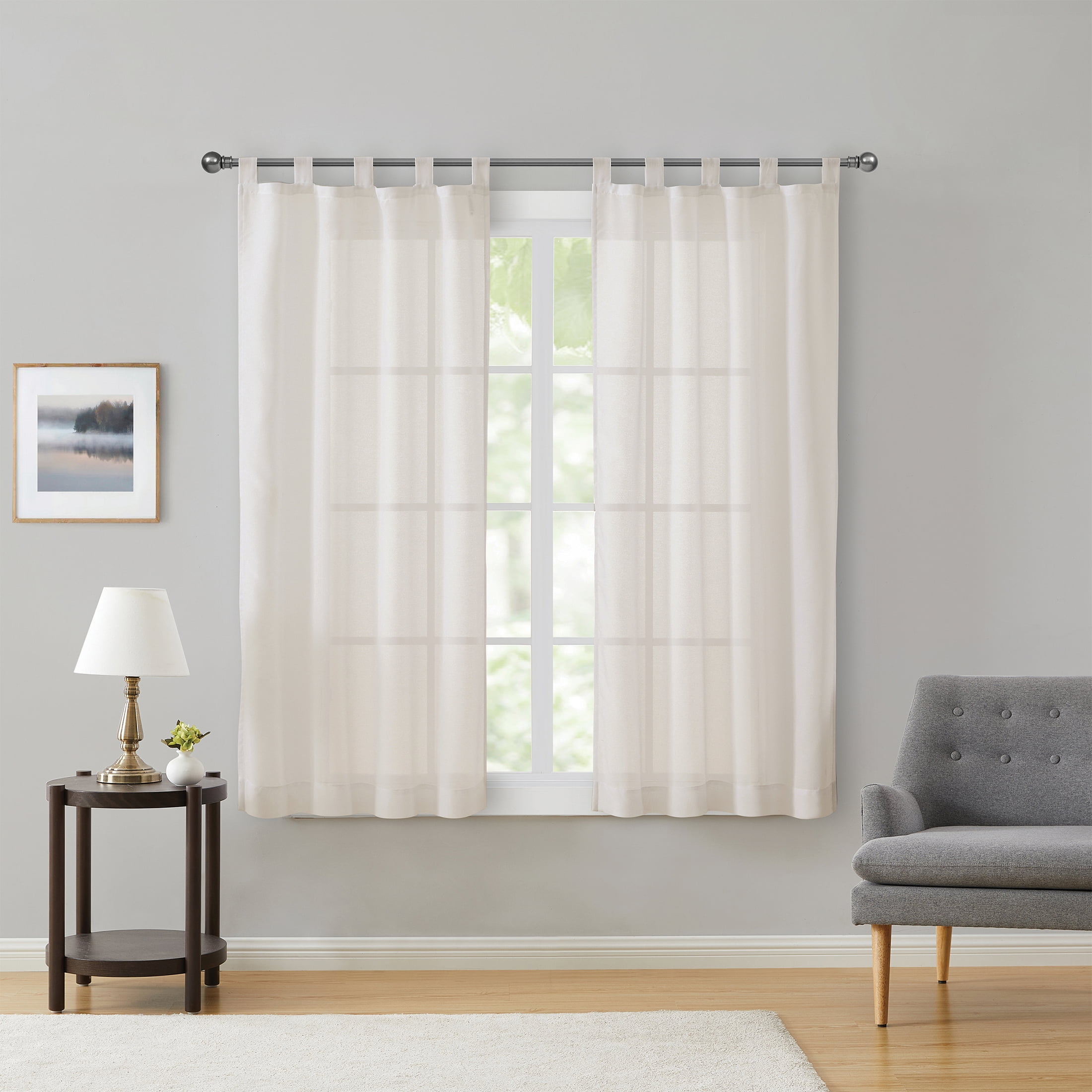 Mainstays Light Filtering Tab Top Curtain Panels, 2-Piece Set, Beige ...