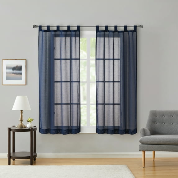 Mainstays Light Filtering Tab Top Curtain Panel Set, Set of 2, Blue, 37" W x 54” L