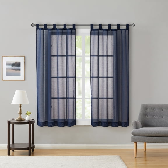 Mainstays Light Filtering Tab Top Curtain Panel Set, Set of 2, Blue, 37" W x 63” L