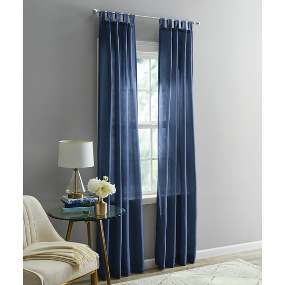 Mainstays Light Filtering Tab Top Curtain Panel Set, Set of 2, Blue, 37" W x 95” L