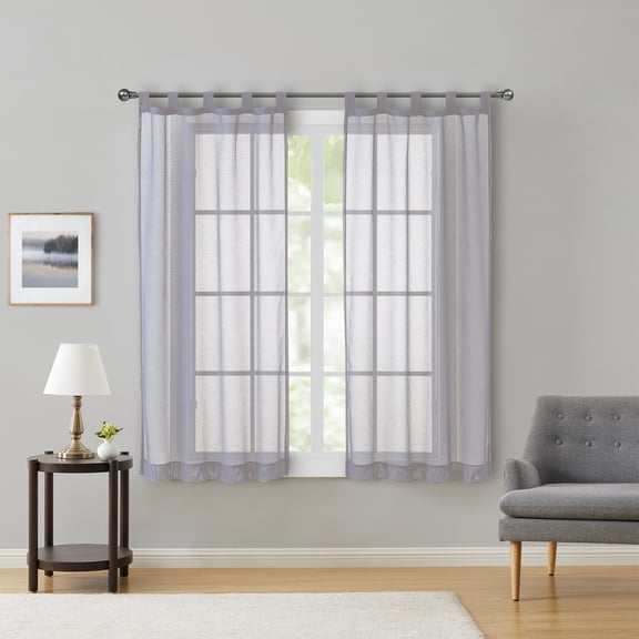 Mainstays Light Filtering Tab Top Curtain Panel Set, Set of 2, Grey, 37" W x 54” L