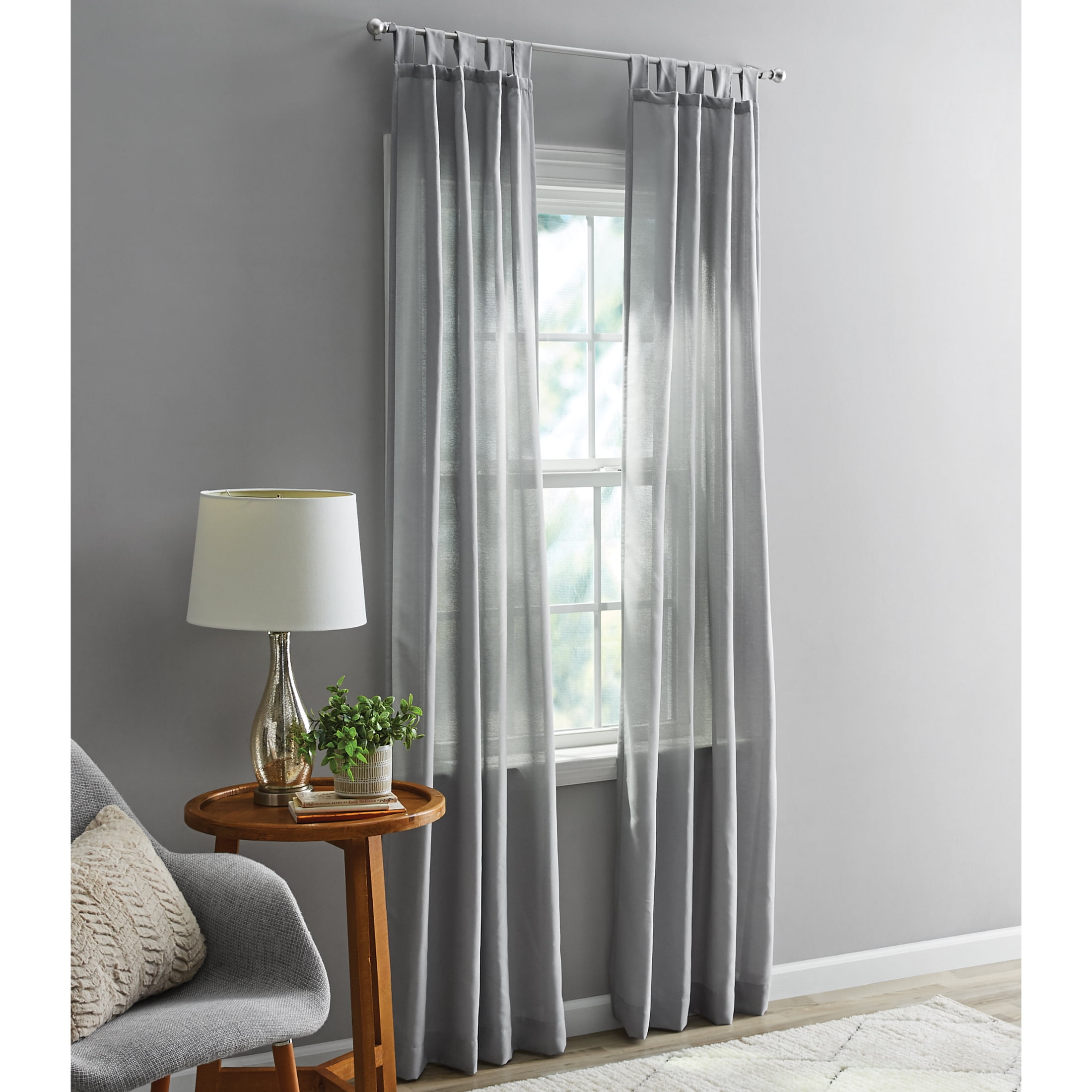 Mainstays Light Filtering Tab Top Curtain Panel Set, Set of 2, Grey, 37" W x 84" L