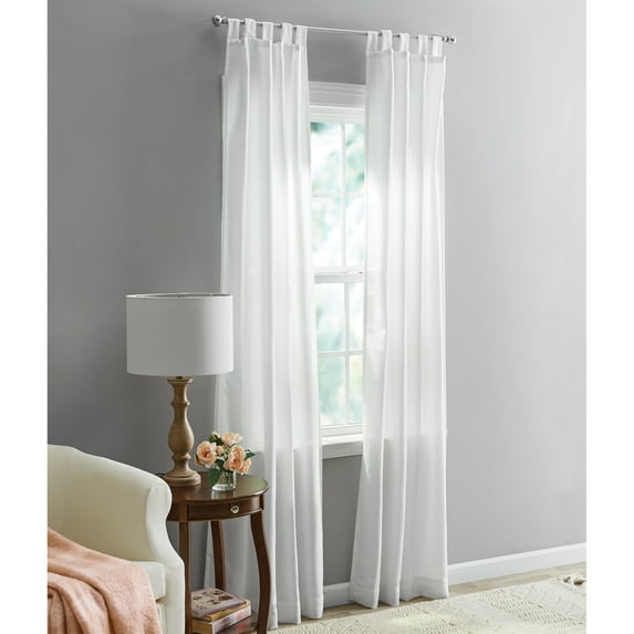 Mainstays Light Filtering Tab Top Curtain Panel Set, Set of 2, White, 37" W x 84" L