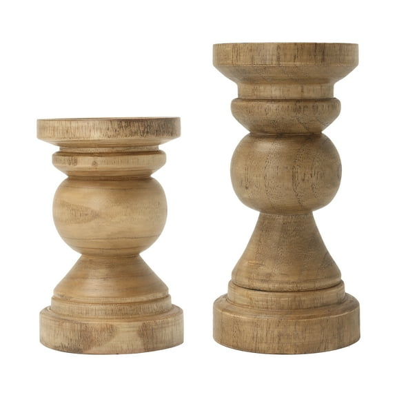Mainstays Light Wood Tabletop Pillar Candle Holders, 2PC Set