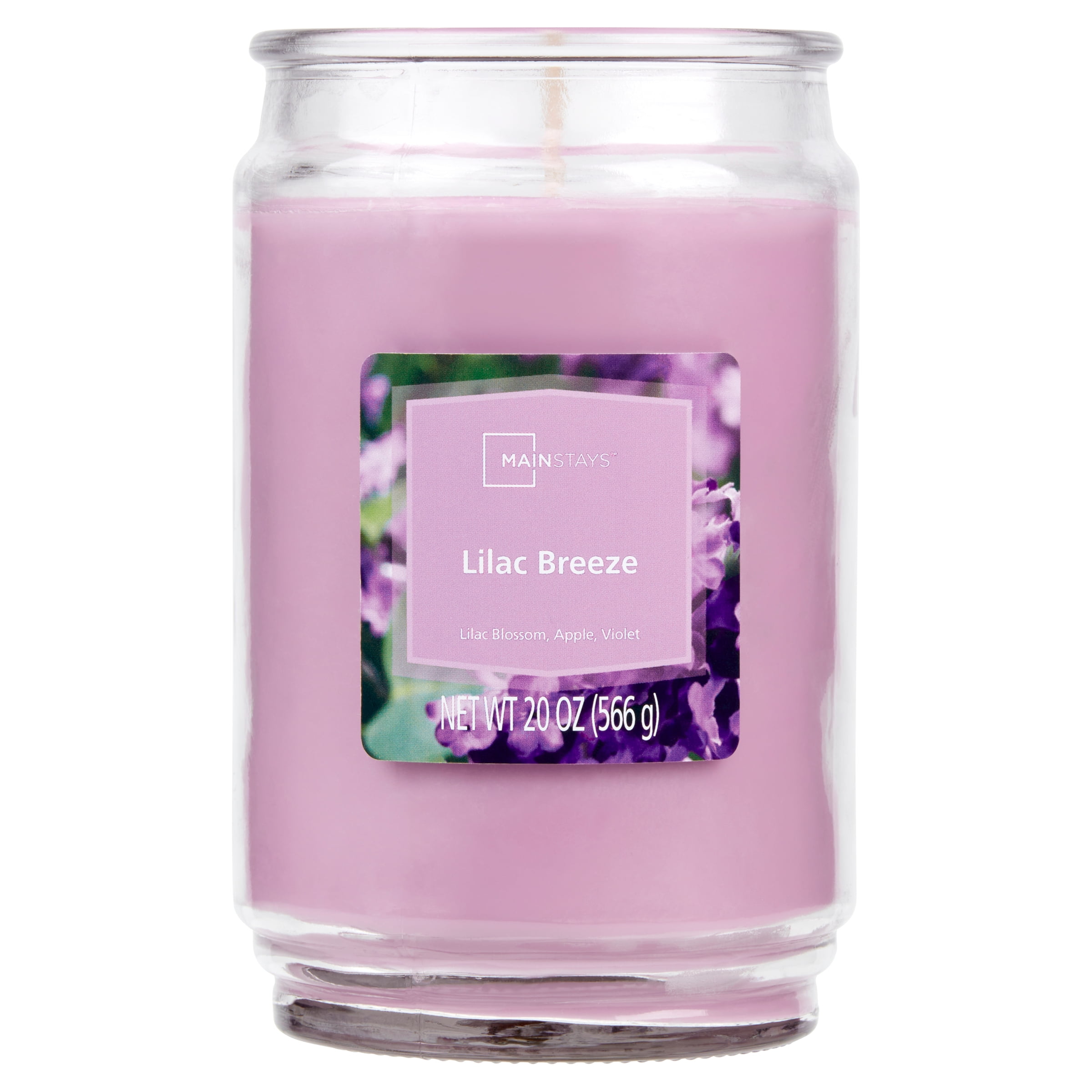 Mainstays Lilac Breeze Scented SingleWick Large Glass Jar Candle, 20