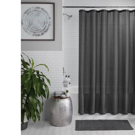 Mainstays Linear Square Gray Fabric Shower Curtain, 72” x 72”