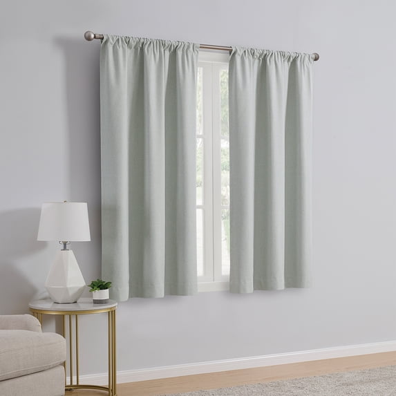 Mainstays Linen Look 100% Blackout Curtain Panel Pair, Set of 2, Green, 37 in W x 63 in L