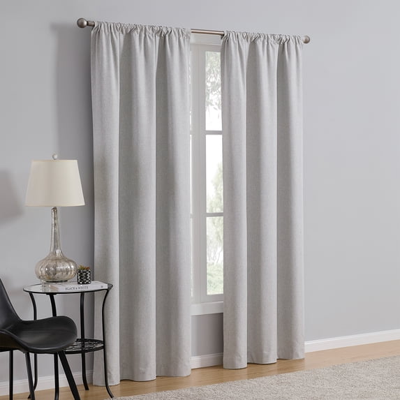 Mainstays Linen Look Blackout Curtain Panel Pair, Set of 2, Silver, 37 in W x 95 in L