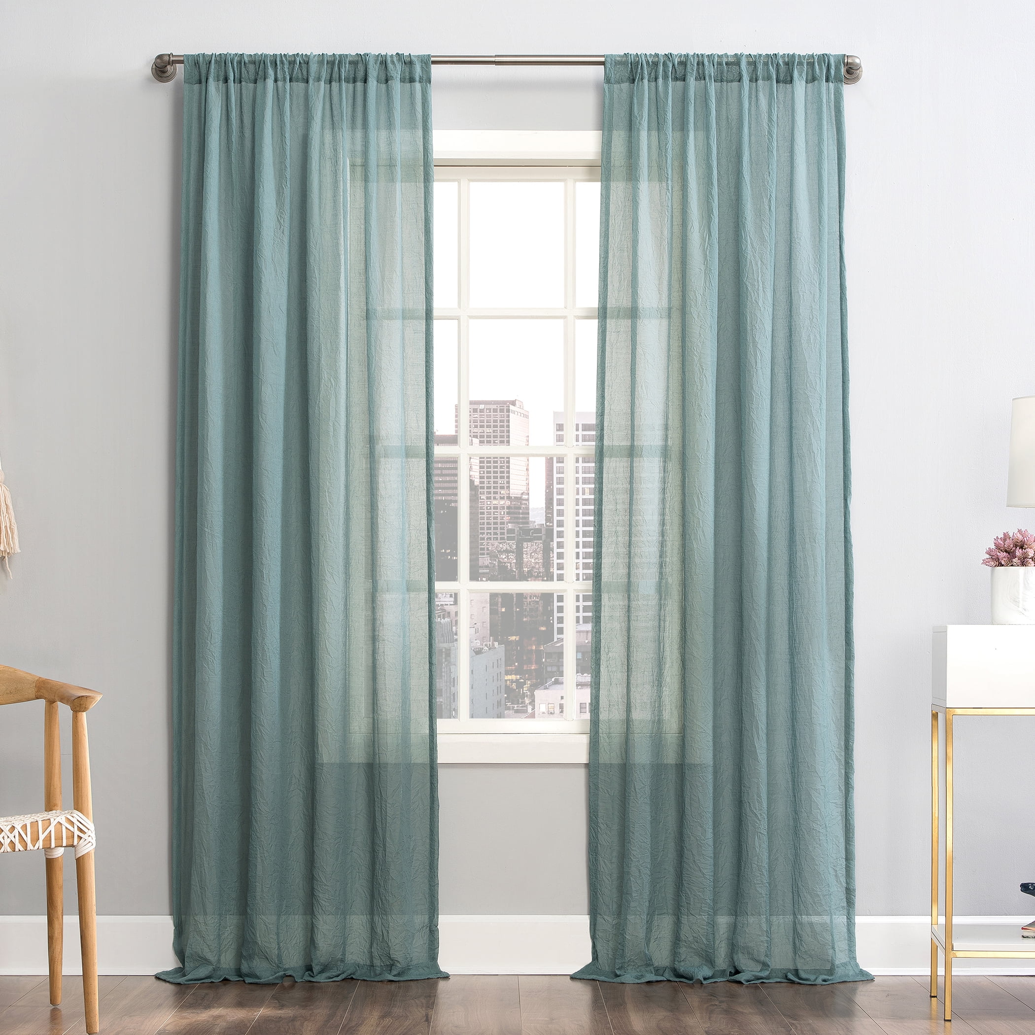 Mainstays Linen Textured Semi-Sheer Rod Pocket Curtain Panel, 50"x84", Aqua
