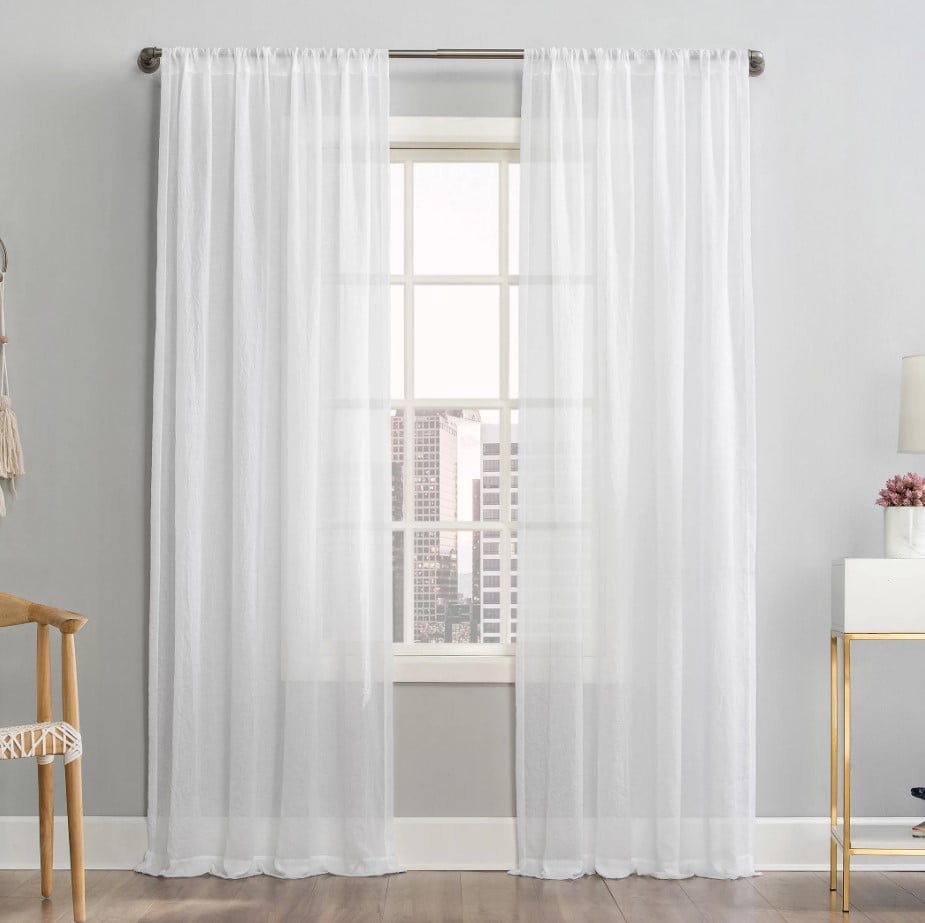 Mainstays Linen Textured Semi-Sheer Rod Pocket Curtain Panel, 50"x84", White
