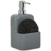 Mainstays Liquid Soap Pump with Sponge Caddy, Gray Ceramic, Single, Well Suited to Kitchen Organization and Accessibility