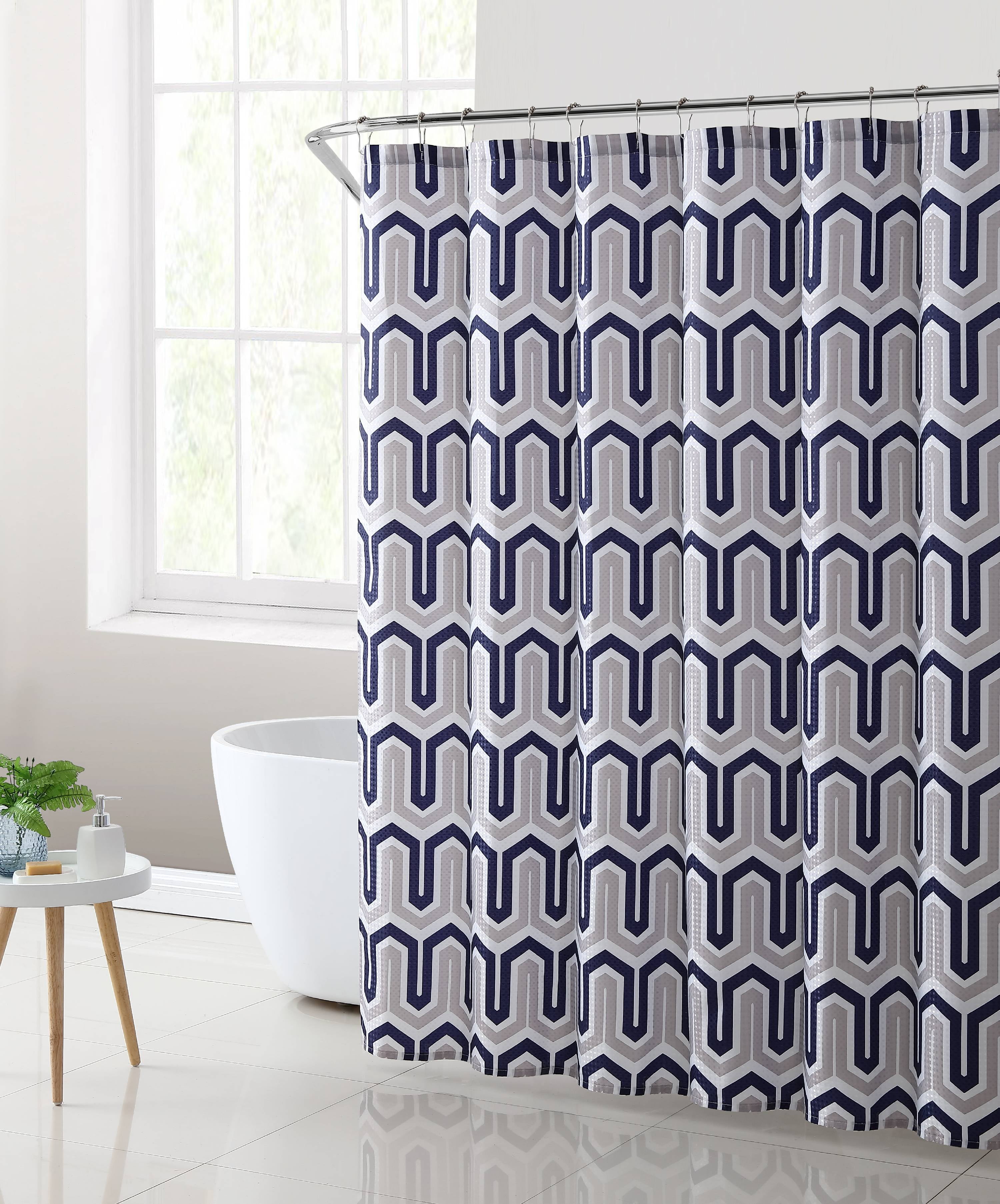 Mainstays London Navy Geometric Polyester Shower Curtain, 70" x 72
