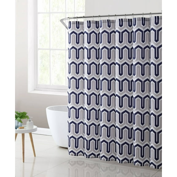 Mainstays London Navy Geometric Polyester Shower Curtain, 70" x 72"