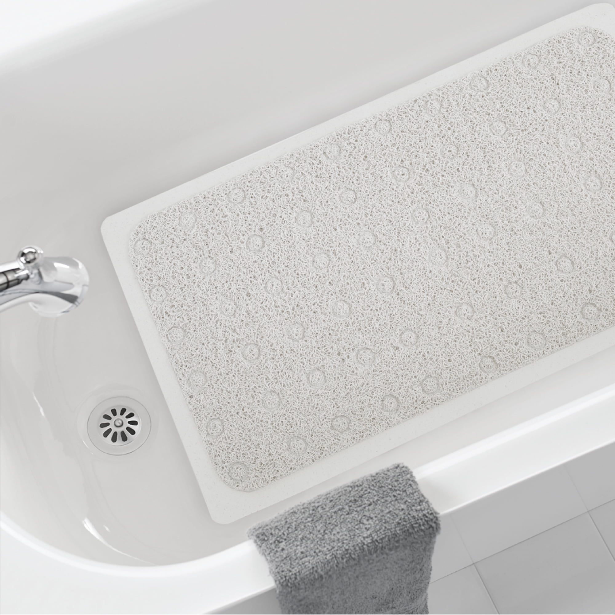 17x29 Skid-Resistant Ultimate Loofah Tub Mat White - Zenna Home