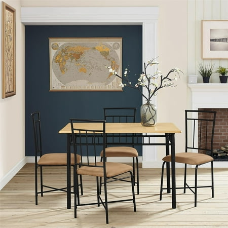 Mainstays Louise Traditional 5-Piece Wood & Metal Dining Set, Natural