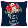 thumbnail image 1 of Mainstays Love Grows Here Flowers Reversible Outdoor Throw Pillow, 16", Navy Novelty and Multicolor Floral, 1 of 12