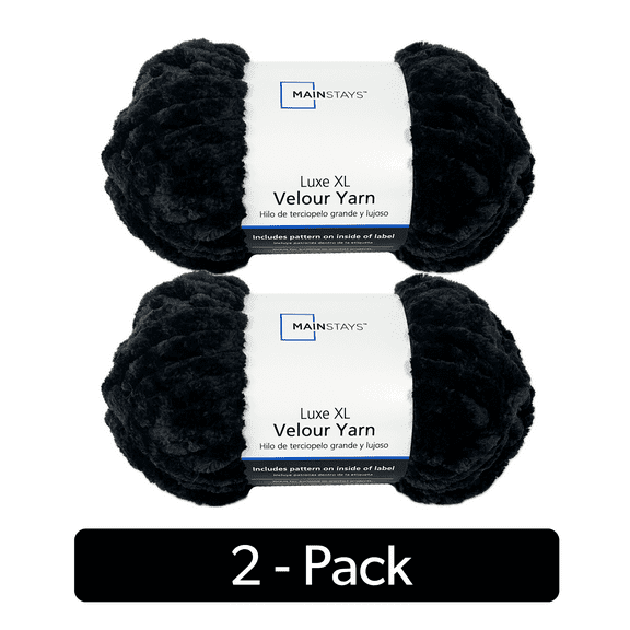 Mainstays Luxe XL Velour Yarn, 48.6 yd, Black, 100% Polyester, Super Bulky, Pack of 2