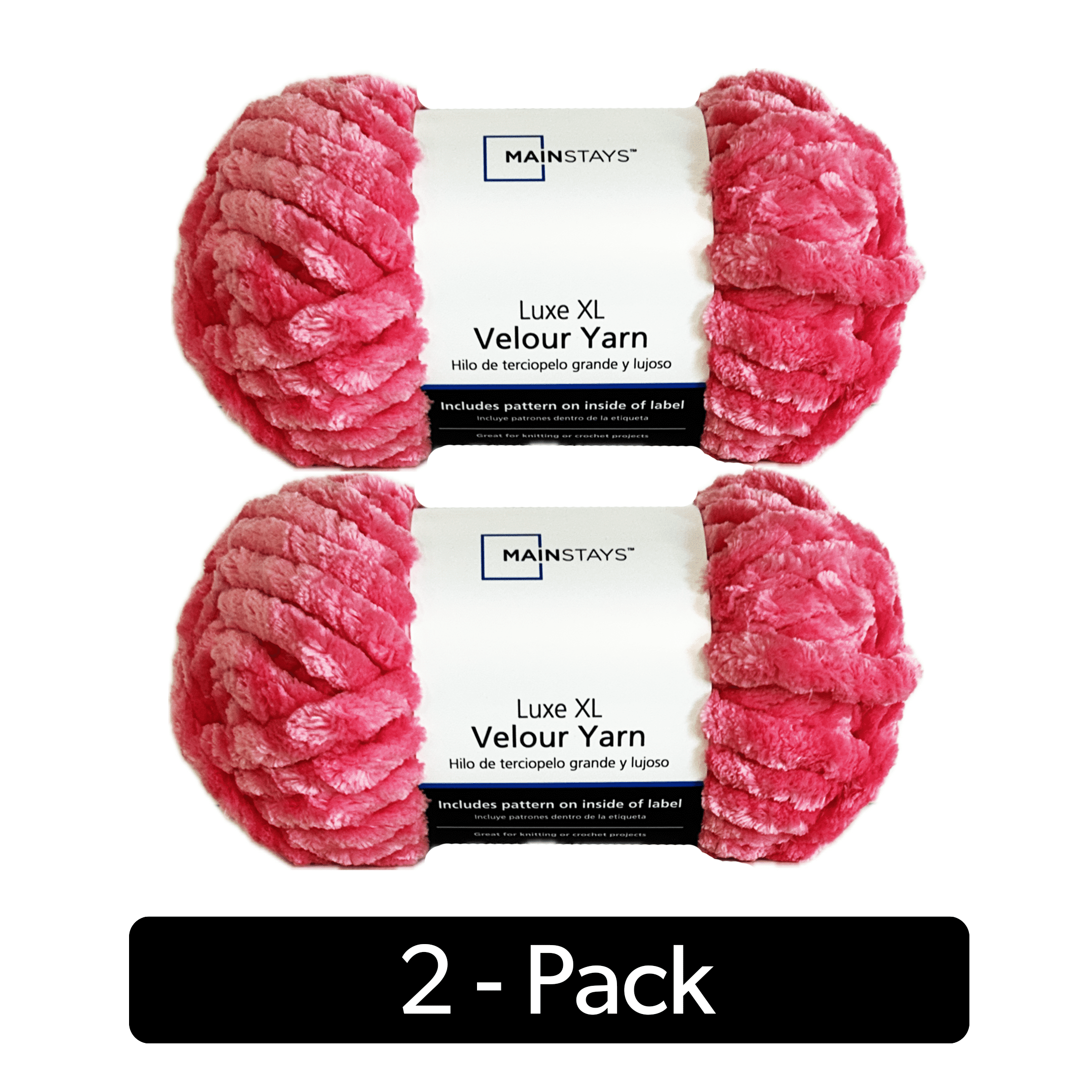 Mainstays Luxe XL Velour Yarn, 48.6 yd, Bright Pink, 100% Polyester, Super Bulky, Pack of 2