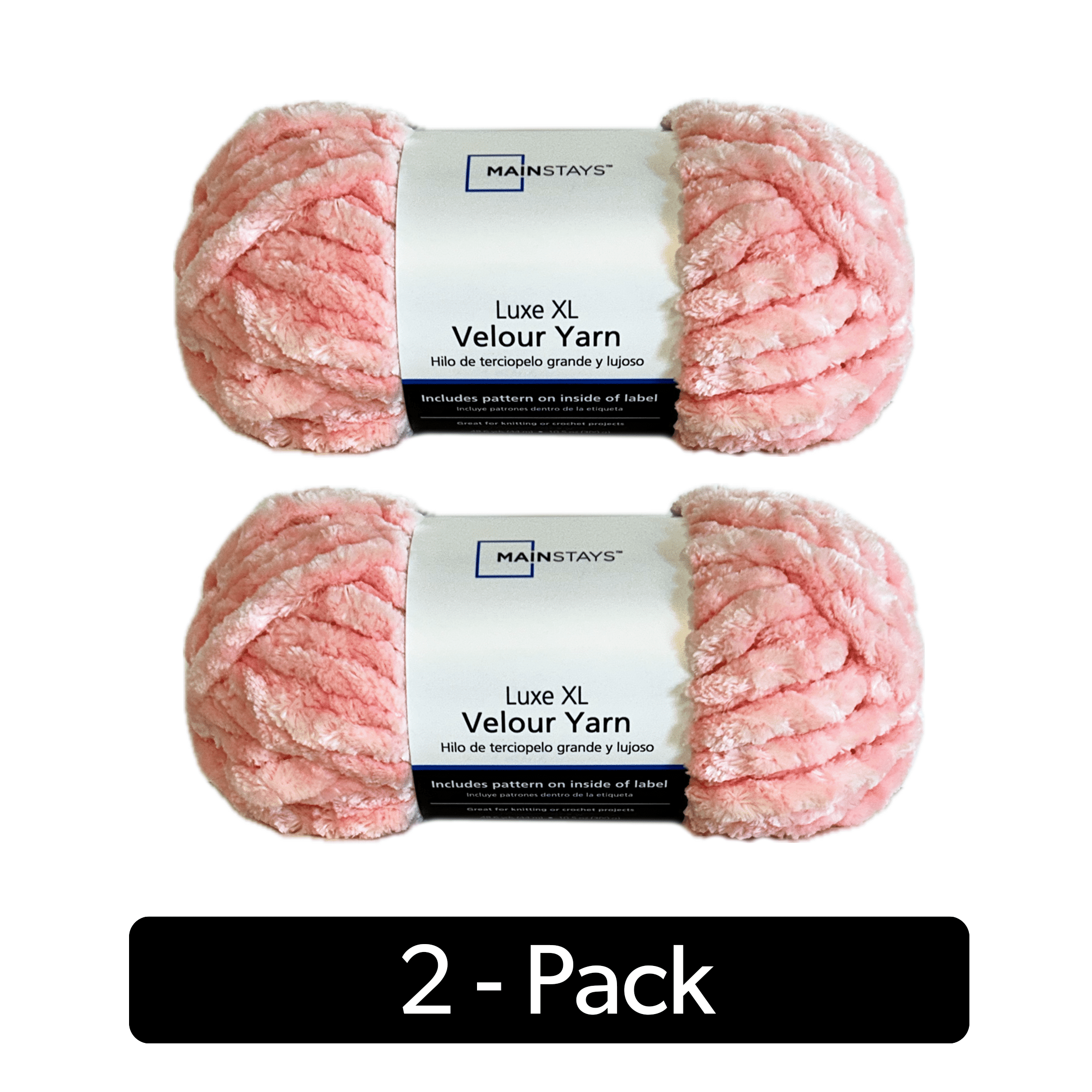 Mainstays Luxe XL Velour Yarn, 48.6 yd, Light Pink, 100% Polyester, Super Bulky, Pack of 2