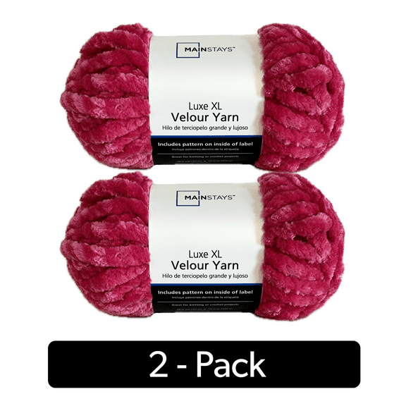 Mainstays Luxe XL Velour Yarn, 48.6 yd, Magenta, 100% Polyester, Super Bulky, Pack of 2